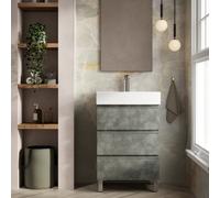 Banyetti Vatilla 600mm Floorstanding Vanity Unit With Veneto 1 Tap Hole Basin - Cemento Grey