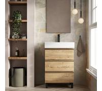 Banyetti Vatilla 600mm Floorstanding Vanity Unit with Veneto 1 Tap Hole Basin - Ostippo Oak in Light Oak Banyetti Light Oak