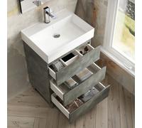 Banyetti Vatilla 600mm Floorstanding Vanity Unit with Veneto 1 TH Basin-Cemento Grey Banyetti Grey