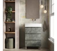 Banyetti Vatilla 600mm Floorstanding Vanity Unit With Veneto No Tap Hole Basin - Cemento Grey