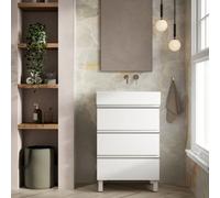 Banyetti Vatilla 600mm Floorstanding Vanity Unit With Veneto No Tap Hole Basin - Gloss White