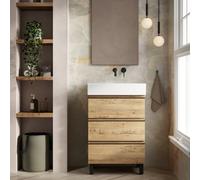 Banyetti Vatilla 600mm Floorstanding Vanity Unit With Veneto No Tap Hole Basin - Ostippo Oak