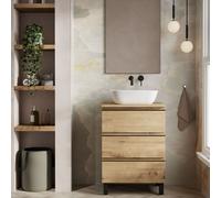 Banyetti Vatilla 600mm Floorstanding Vanity with Matching Worktop-Ostippo Oak in Light Oak Banyetti Light Oak