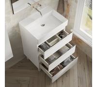 Banyetti Vatilla 600mm Floorstanding Vanity with Veneto 0 TH Basin - Gloss White Banyetti White