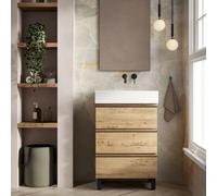 Banyetti Vatilla 600mm Floorstanding Vanity with Veneto No Tap Hole Basin - Ostippo Oak in Light Oak Banyetti Light Oak