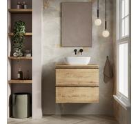 Banyetti Vatilla 600mm Wall Hung Basin Unit With Matching Worktop - Ostippo Oak