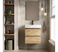 Banyetti Vatilla 600mm Wall Hung Basin Unit With Veneto 1 Tap Hole Basin - Ostippo Oak