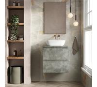 Banyetti Vatilla 600mm Wall Hung Vanity Unit With Matching Worktop - Cemento Grey