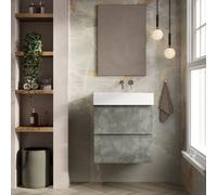 Banyetti Vatilla 600mm Wall Hung Vanity Unit with Veneto 0 Tap Hole Basin-Cemento Grey Banyetti Grey