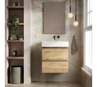 Banyetti Vatilla 600mm Wall Hung Vanity Unit with Veneto 0 TH Basin-Ostippo Oak in Light Oak Banyetti Light Oak