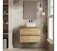 Banyetti Vatilla 800mm Wall Hung Vanity with Matching Worktop - Ostippo Oak in Light Oak Banyetti Light Oak