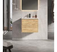 Banyetti Venti 600mm Wall Hung Vanity Unit with Athena Basin - Ostippo Oak in Brown Banyetti Brown