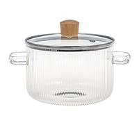 Banziaju Glass Cooking Pot with Lid, 1.6 L Glass Saucepan Heat Resistant Borosilicate Glass Cookware Stovetop Pot Set Glass Ribbed Pot with Handles for Soup Milk Food