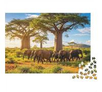 Baobab Elephants Jigsaw Puzzles 1000Pc Recycled Material African Animals Puzzles for Elderly Puzzle Game Props Interesting Family Game Props for Adults 52x38cm/1000pcs
