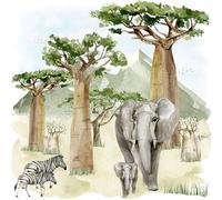 Baobab Scenery Elephant Zebra Jungle Forest Lunch Napkins 33 x 33 cm Pack of 20, Paper Serviettes, Tabletop, Decoupage