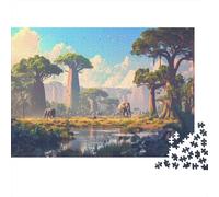 Baobab Tree Jigsaw Puzzles. 1000pcs (75x50cm) African Animal Migration Whimsical Challenge Toy for Educational Games Gifts