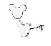 baobei mickey Mouse Stud earrings for women black silver gold Plated stainless steel Small Sleeper Cartilage minnie mouse stud earrings for men boy Girls Nickel Free with jewellery box (silver)