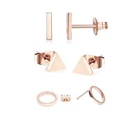 baobei womens earrings jewellery sets 3 pairs 14k rose gold Plated stainless steel triangle circle stud earrings for women men Girls boy Nickel Free with jewellery box