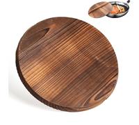 Baobiutin 11.8" Wooden Wok Lid Pot Lid, Cast Iron Wok Cover, Skillet Lid, Wood Wok Pan Lid with Large Handle Anti-Hot & Anti-Spillover Pot Cover Kitchen Accessory for Cooking