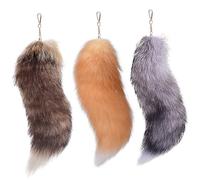 Baobiutin 3 Pcs Therian Tail, 15.8 Inch Therian Fox Tail Long Therian Fox Tail with Clasp, Halloween Soft Fluffy Fox Tail Keychain, Hanging Fox Tails for Women Adult, Grey