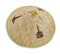 Baobiutin Bamboo Sun Hat for Women Men, Yellow, Size 42-43cm, Traditional Asian Style, Windproof, Sun Protection, Breathable, Adjustable, Unisex-Adults