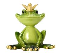 Baobiutin Frog Figurine, Sitting Posture & Smile Face Frog Statue Wearing Crown Collectible Decorative Resin Animals for Shelf Tabletop TV Bench Garden, Resin Frogs