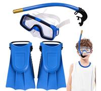 Baobiutin Kids Snorkel Set - Complete Set with Goggles, Breathing Tube, Fins - Blue - Kids
