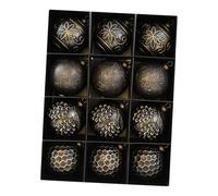 Baoblaze 12Pcs 8cm Christmas Ball Ornaments Xmas Tree Decoration for Home Party Lightweight Multifunctional Accessories Vintage Design, Black Gold