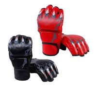 Baoblaze 2 Pairs Mma Gloves Boxing Gloves Half Finger Breathable Mitts Fingerless Martial Arts Bag Gloves for Muay Thai Training Adult, Red and Black