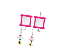 Baoblaze 2Pcs Chicken Mirror Toys,Wooden Pecking Toy Cage Accessories Beak Grinding Stones with Budgie Finches Parakeets Hens, Red