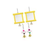 Baoblaze 2Pcs Chicken Mirror Toys,Wooden Pecking Toy Cage Accessories Beak Grinding Stones with Budgie Finches Parakeets Hens, Yellow