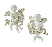 Baoblaze 2Pcs Lovely Angel Statue Figurines Wall Sculpture Cherub Collectible Hand Baby Art for Room Bedroom Office Decor, B