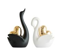 Baoblaze 2Pcs Swan Figurines Tabletop Ornament Art Crafts Couple's Decor Creative Table Decoration Swan Statues for Bookshelf Entrance, Black and White