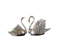 Baoblaze 2x Swan Sculpture Statues Couple Swan Statue Home Decor Desktop Animal Ornaments Centerpieces Clearance Chic Swan Figurine, silver