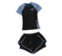 Baoblaze 2XL Women's Two Piece Aquatic Suit, Short Sleeve Tankini Set, Polyester, Navy Black Aquaticwear for