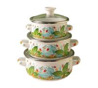 Baoblaze 3 Pieces Enamel StockPot with Lid Soup Pots with Handles Flat Bottom Enamel Pot Cooking Pots for Home Dining Kitchen Cooking, Green Leaves