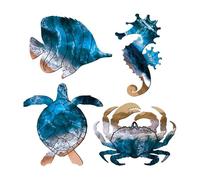 Baoblaze 4x Wooden Sea Turtle Seahorse Crabs Wall Decor, Hanging Coastal Wall Art Decor for Home, Lake House