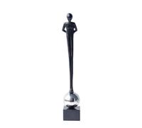 Baoblaze Abstract Figure Sculpture Modern Statue Figurine Ornament With Refined Artistic Presence On Marble Block And Steel Support Suitable for living room entryway tv cabinet, Black, Standing Pose