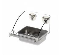 Baoblaze Acrylic Bird Feeder Bird Food Dish Dispenser Perch Attachment With Removable Steel Cup And Tall Guard Transparent Frame For Refills And Clean Ups, L