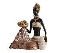 Baoblaze African Statue Ornament Table Centerpiece Vintage Art Crafts Tribal Lady Figurine Resin Statue for Housewarming Home Hallway, sitting