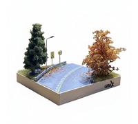 Baoblaze Autumn Diorama Model Miniature Street Landscape Road Display Model Car Scene Handmade Craft With Wood Resin Build Suitable for collectors photography hobby rooms, 20x20cm, Autumn A