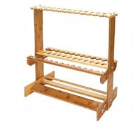Baoblaze Bamboo Fishing Rod Rack Fishing Pole Holder Stand Organizer Display Rack with Circular Openings and Lower Shelf, Tallened Thickened Bamboo Display Stand 23 Slots