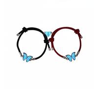 Baoblaze Braided Bracelet Glow In The Dark Butterfly Matching Bracelet With Split Heart Charm Woven Rope Alloy Couples Jewelry That Clicks Together Suitable, Red Rope