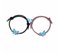 Baoblaze Braided Bracelet Glow In The Dark Butterfly Matching Bracelet With Split Heart Charm Woven Rope Alloy Couples Jewelry That Clicks Together Suitable, Pink Rope