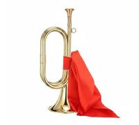 Baoblaze Brass Musical Cavalry Trumpet Bugle Band Instrument Polished Brass Surface with Strong Tubing and Easy-to-hold Size Suitable for alerting collection, Bugle With Red Cloth