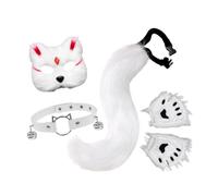Baoblaze Cat and Tail Set Cute Necklace for Halloween Stage Performance Birthday, White Red