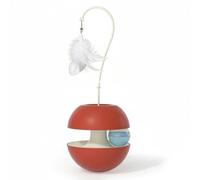 Baoblaze Cat Interactive Ball Treat Dispenser Toy With Wobble Base Feather Teaser Slow Feed Enrichment Polypropylene Build suitable for play therapy daily routines indoor enrichment, Begonia Red