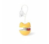 Baoblaze Cat Interactive Ball Treat Dispenser Toy With Wobble Base Feather Teaser Slow Feed Enrichment Polypropylene Build suitable for play therapy daily routines indoor enrichment, Vibrant Yellow