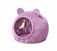 Baoblaze Cat Sleeping Basket Rattan Cat Bed Semi-Enclosed Ample Space Cooling Ventilated Structure Suitable for Indoor Use Home Decoration, Pink, Medium 42x42x35cm, For Pets Under 10 Lbs