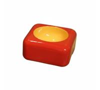 Baoblaze Ceramic Bowl Elevated Raised Cat Feeder Heavy Base Stable Anti Tip Non Porous Surface Easy Cleaning Supports Joint Comfort suitable for kittens senior, Red Yellow, Square Water Bowl